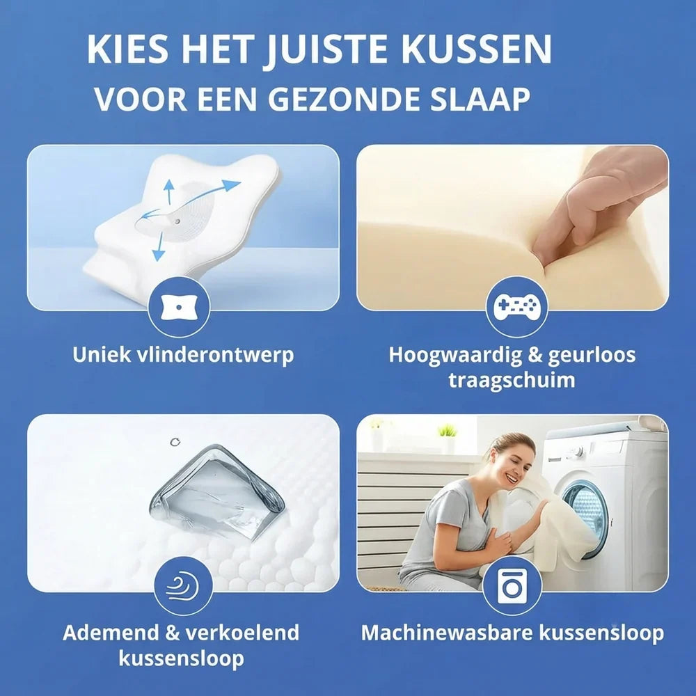 LuxCurve ergonomisch kussen – traagschuim nekkussen voor zij-, rug- en buikslapers