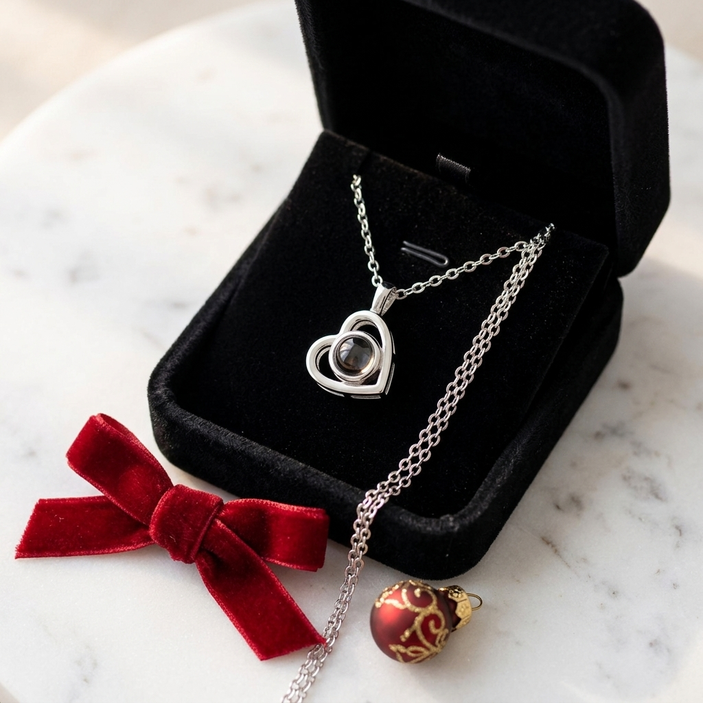 Fotoketting als kerstcadeau in een sieradendoosje