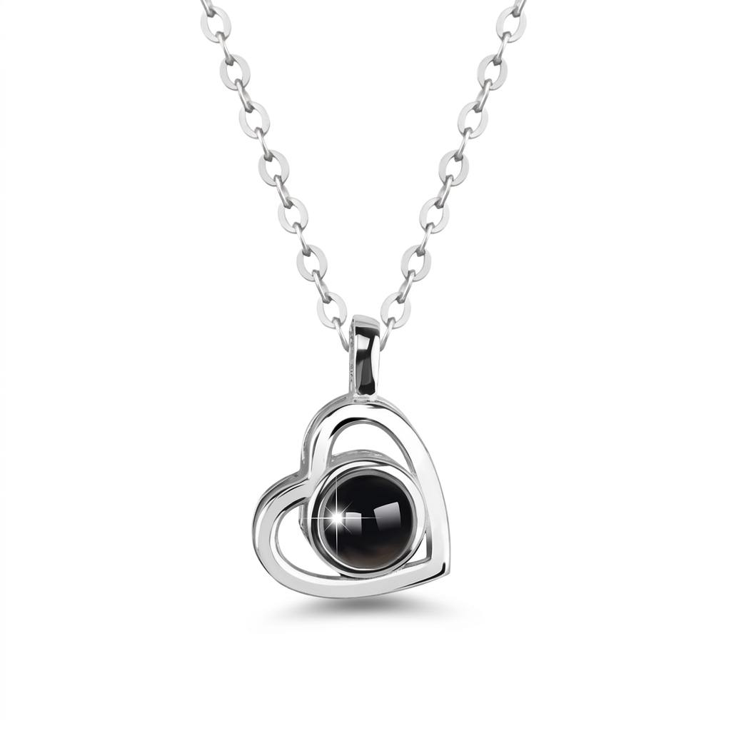 Fotoketting met hartvormige hanger in zilver