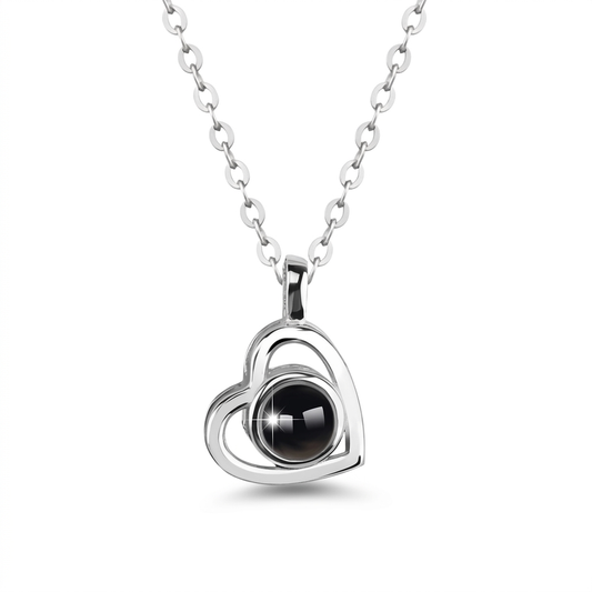 Fotoketting met hartvormige hanger in zilver