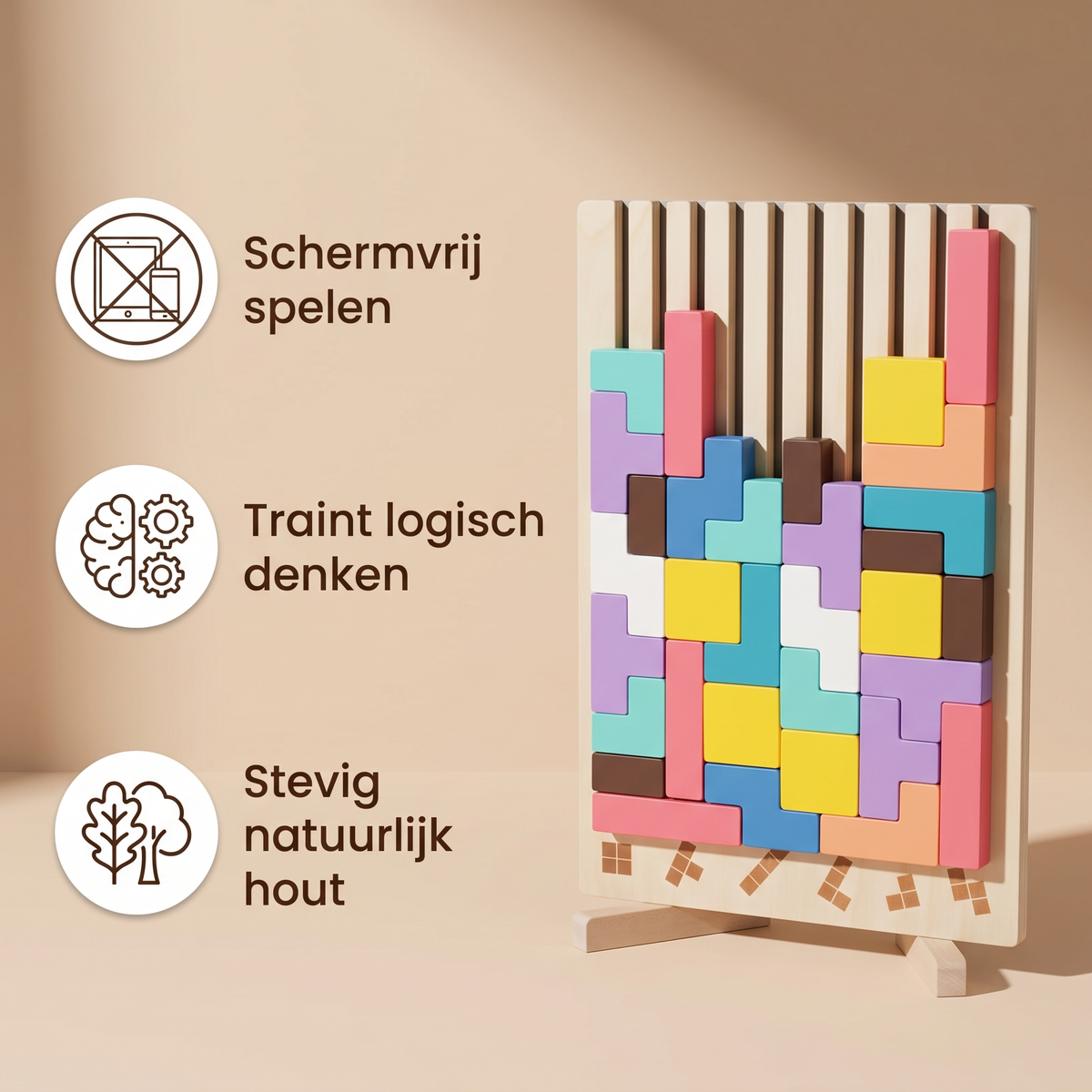 BlokBrein: schermvrij spelen, traint logisch denken, stevig natuurlijk hout