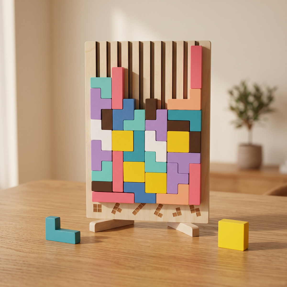BlokBrein houten stapelspel op tafel