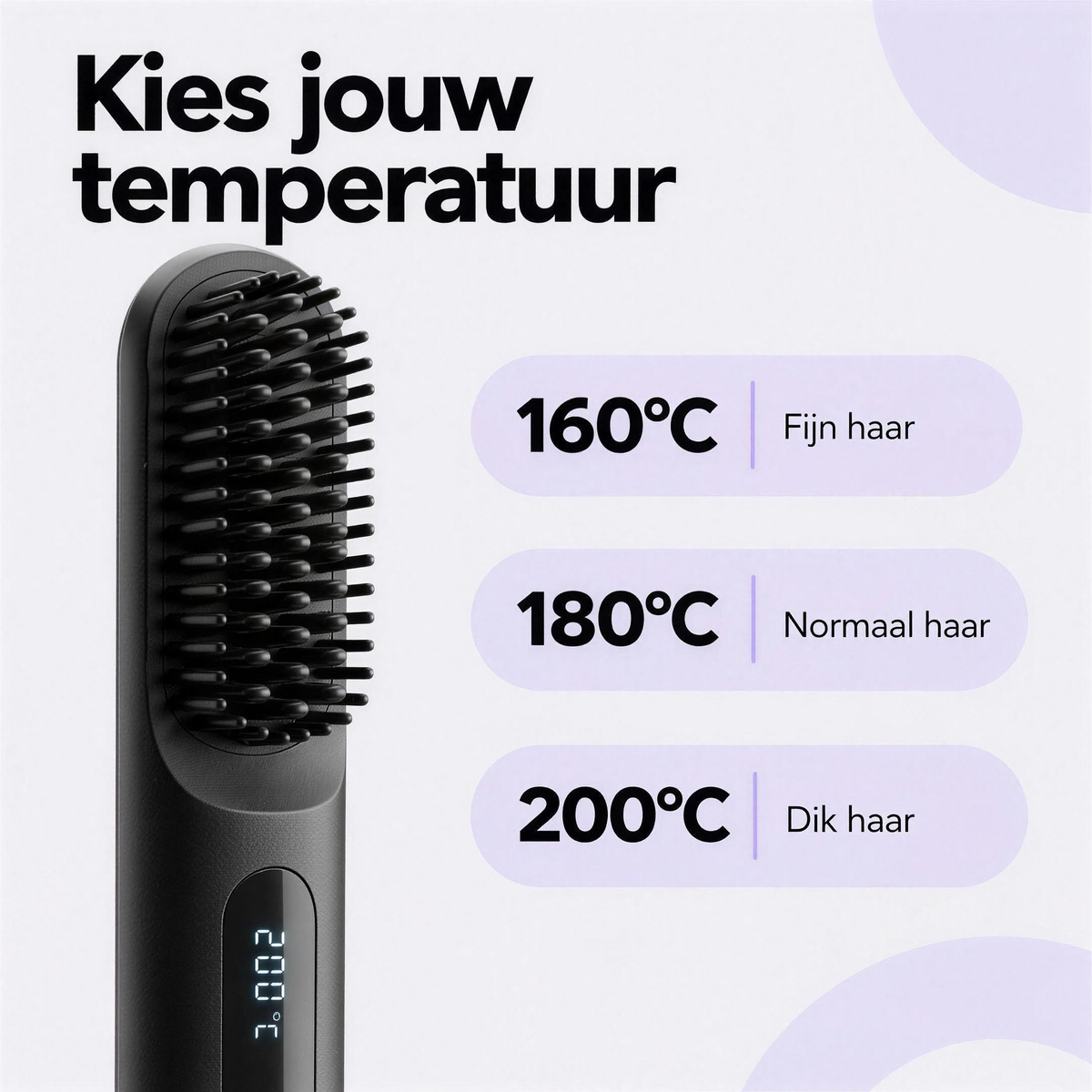 Drie temperaturen: 200, 180 en 160 graden voor verschillende haartypes