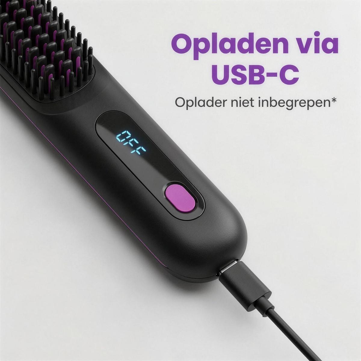 Opladen via USB-C, oplader niet inbegrepen