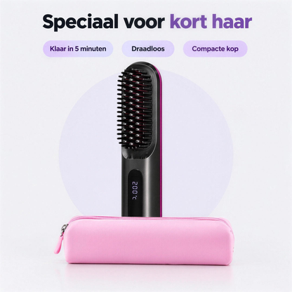 Draadloze stijlborstel op een kaptafel: klaar in ongeveer 5 minuten, speciaal voor kort haar