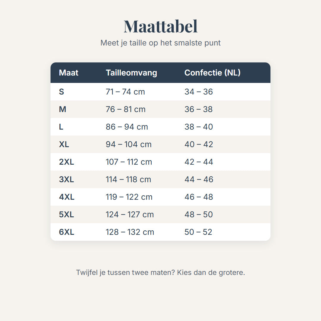 Maattabel Silhouet premium vormslip