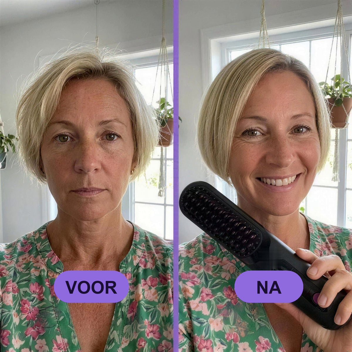 Voor en na met de stijlborstel