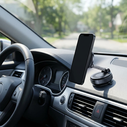 Telefoonhouder op het dashboard met telefoon